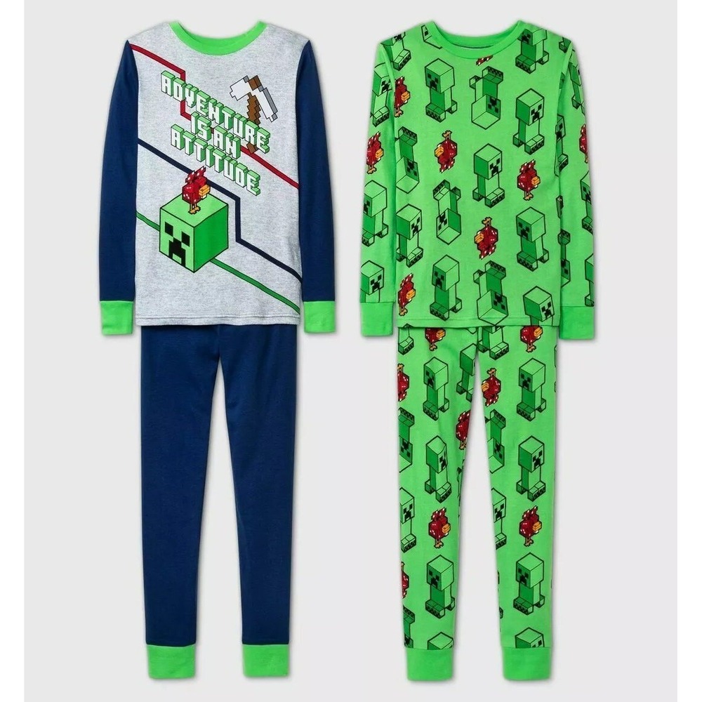 Minecraft Boys Pajama Set 4-Piece Size 4 XS PJ's Snug-Fit Cotton Kids NWT